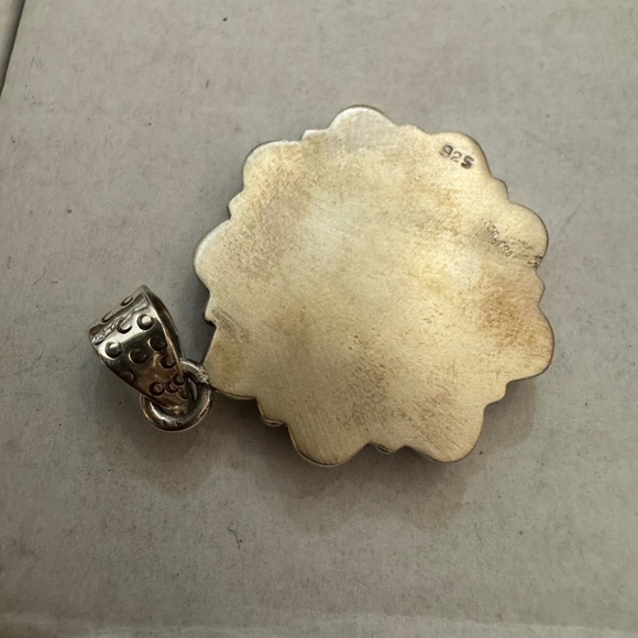 Sterling Silver and White Buffalo Native Floral Pendant - Picture 4 of 6